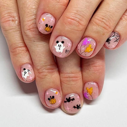 Pink Ghost & Spider Web Halloween Press-On Nails
