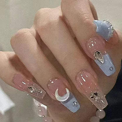 Ice Blue Rhinestone Press-On Nails