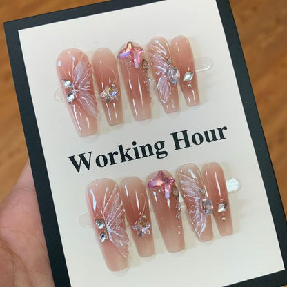 Handmade Butterfly Crystal Press-On Nails