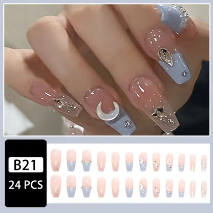 Ice Blue Rhinestone Press-On Nails