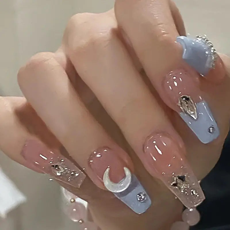 Ice Blue Rhinestone Press-On Nails