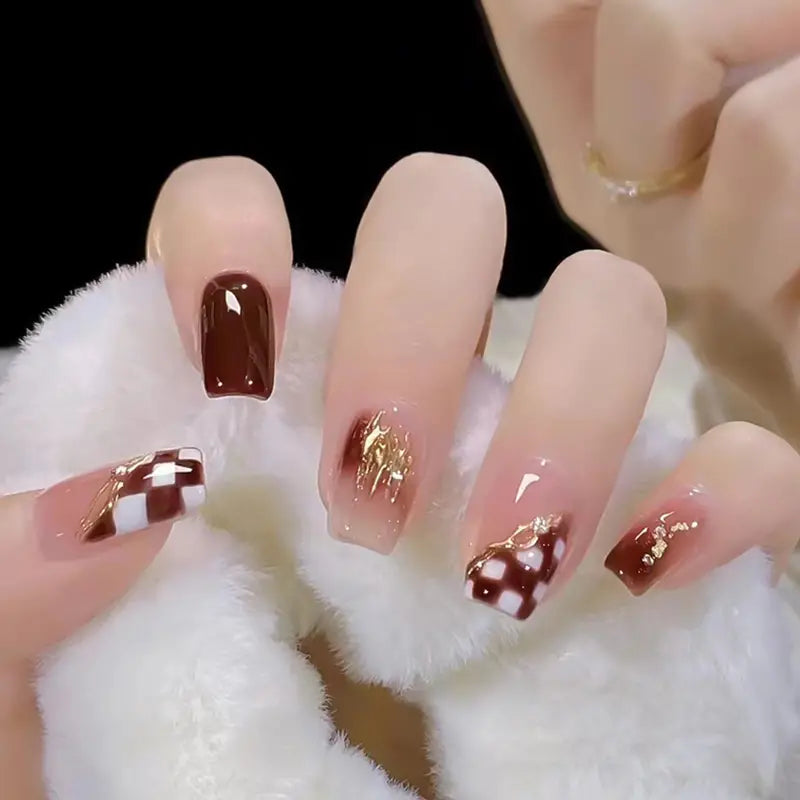 Chocolate Checkerboard Press-On Nails