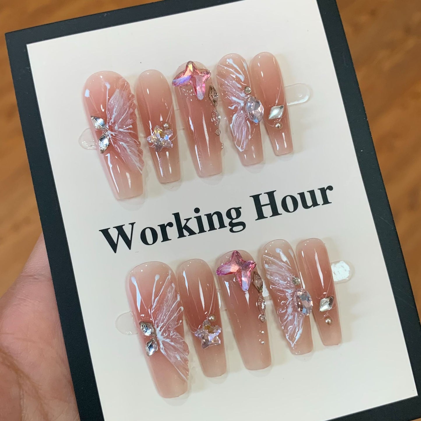 Handmade Butterfly Crystal Press-On Nails