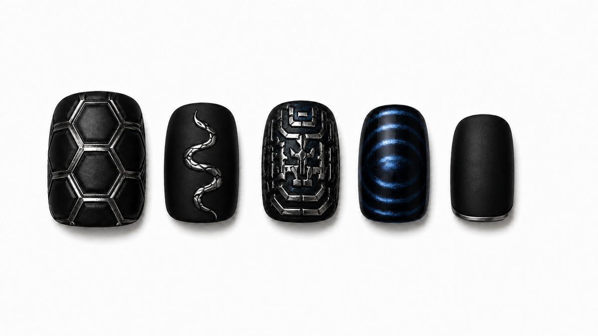 玄武（XUANWU） — The Silent Fortress | 24-Piece Men's Press-On Nail Set